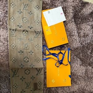 Beige/Tan & Dark Brown  Monogram Scarf